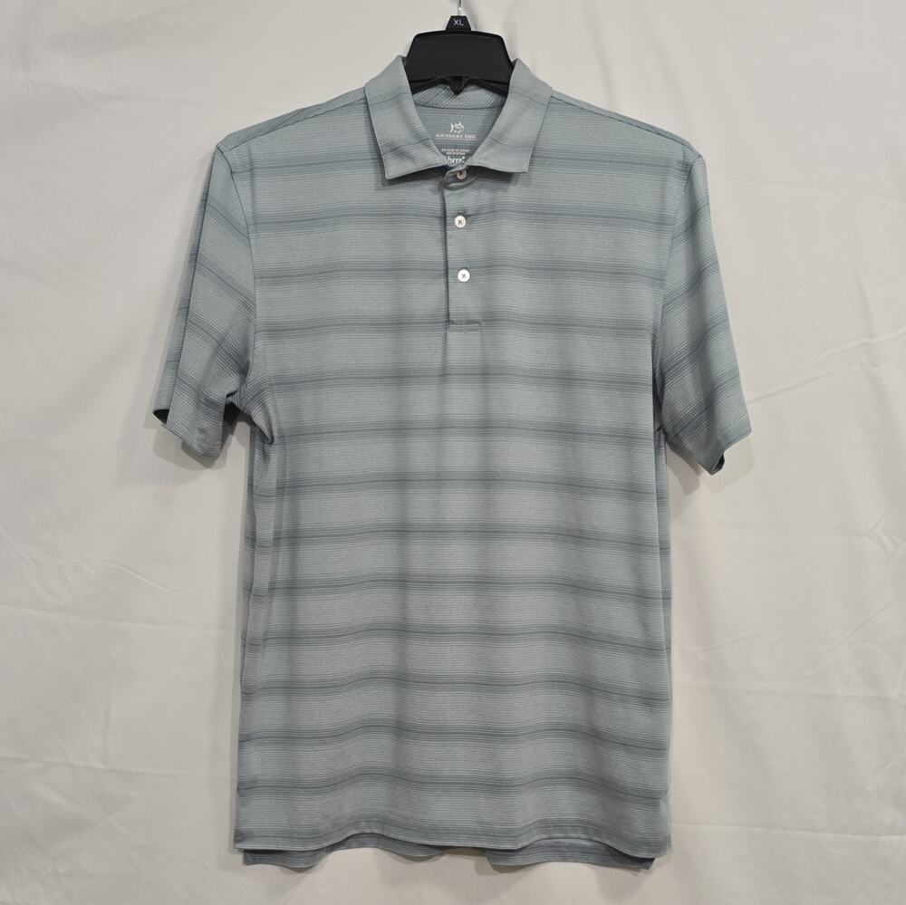 Southern Tide brrr° Mens L Gray Striped Short Sleeve Knit Polo Shirt Logo
